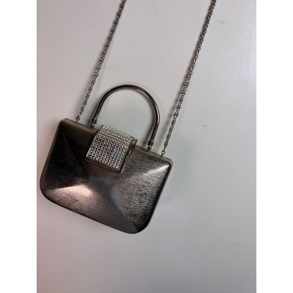 Vintage Daniella Evening Clutch Bag OS Silver Excellent Crystal Clasp Crossbody - Picture 1 of 8
